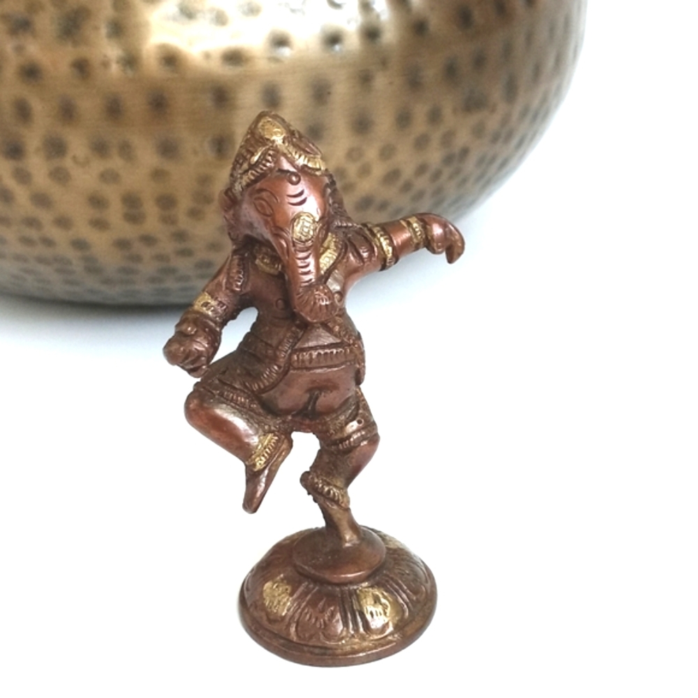 Antique Solid Brass Bronzed Figurine Ganesh Art Sculpture Home Decor 3 1/2” - Picture 6 of 15